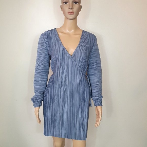 TOPSHOP wrap dress crinkle fabric Sze 12 RRP$168 bought in UK RARE slate blue - Picture 4 of 8